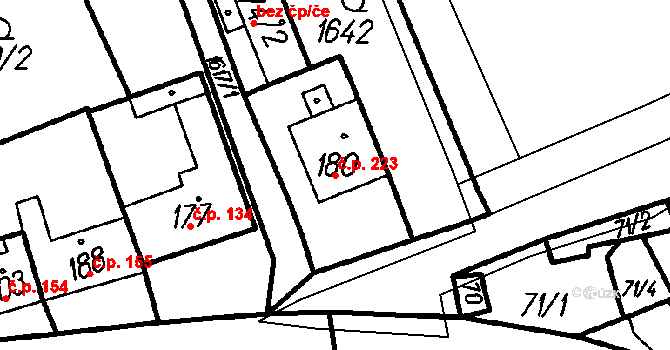 Všechovice 223 na parcele st. 180 v KÚ Všechovice, Katastrální mapa