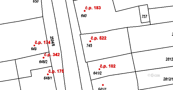 Lipník nad Bečvou I-Město 522, Lipník nad Bečvou na parcele st. 745 v KÚ Lipník nad Bečvou, Katastrální mapa