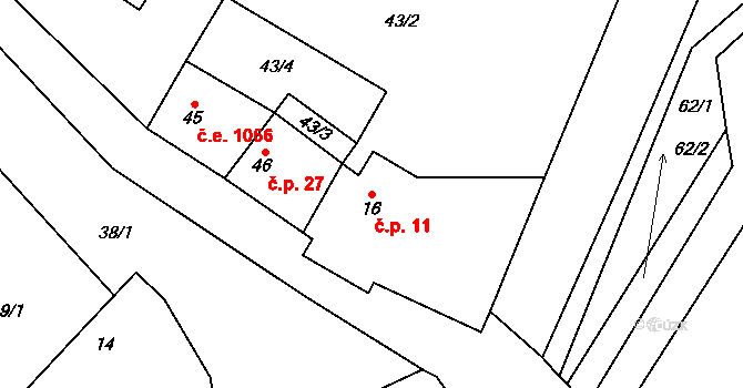 Pucheř 11, Kluky na parcele st. 16 v KÚ Pucheř, Katastrální mapa