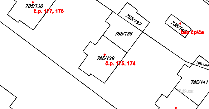 Šipší 174,175, Kutná Hora na parcele st. 785/138 v KÚ Sedlec u Kutné Hory, Katastrální mapa