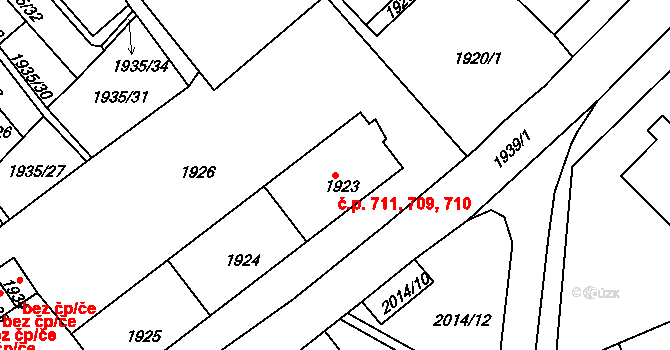 Zruč nad Sázavou 709,710,711 na parcele st. 1923 v KÚ Zruč nad Sázavou, Katastrální mapa