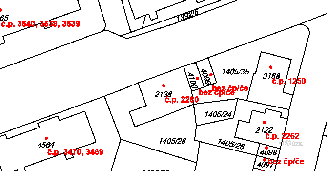 Jablonec nad Nisou 2280 na parcele st. 2138 v KÚ Jablonec nad Nisou, Katastrální mapa