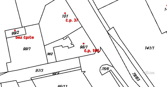 Vratimov 165 na parcele st. 98/1 v KÚ Vratimov, Katastrální mapa