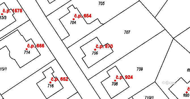 Roztoky 870 na parcele st. 706 v KÚ Roztoky u Prahy, Katastrální mapa