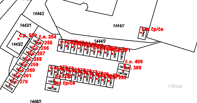 Židlochovice 268 na parcele st. 1447/16 v KÚ Židlochovice, Katastrální mapa