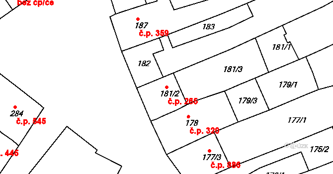 Dolní Bojanovice 265 na parcele st. 181/2 v KÚ Dolní Bojanovice, Katastrální mapa