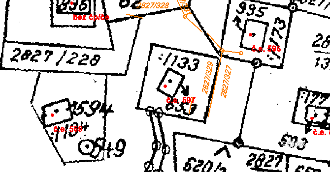Tvarožná Lhota 597 na parcele st. 653 v KÚ Tvarožná Lhota, Katastrální mapa