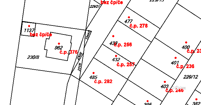 Humny 257, Pchery na parcele st. 432 v KÚ Pchery, Katastrální mapa