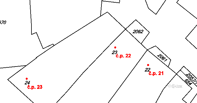 Ostojkovice 22, Budíškovice na parcele st. 23 v KÚ Ostojkovice, Katastrální mapa