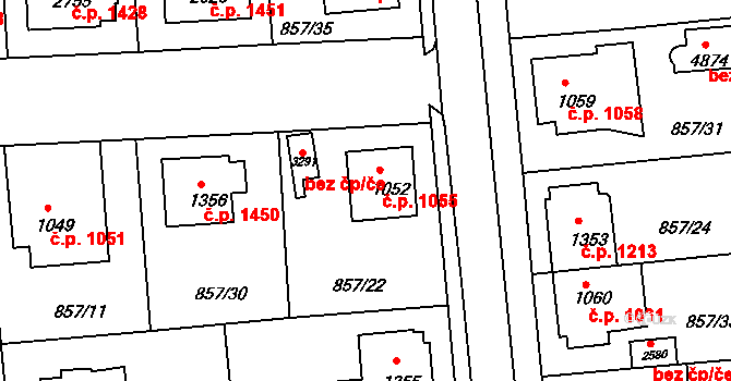 Blansko 1055 na parcele st. 1052 v KÚ Blansko, Katastrální mapa