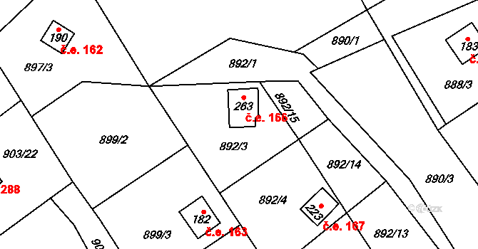 Chvalčov 166 na parcele st. 263 v KÚ Chvalčov, Katastrální mapa