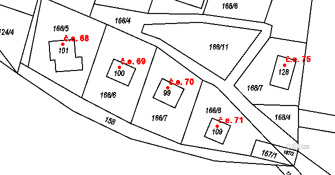 Voltýřov 70, Klučenice na parcele st. 99 v KÚ Voltýřov, Katastrální mapa
