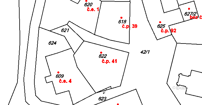Tochovice 41 na parcele st. 622 v KÚ Tochovice, Katastrální mapa