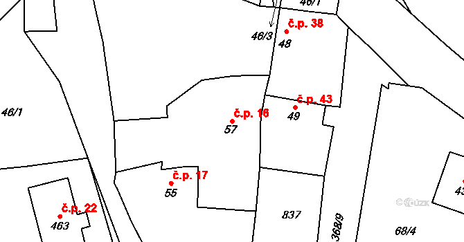 Vodochody 16, Straškov-Vodochody na parcele st. 57 v KÚ Vodochody, Katastrální mapa
