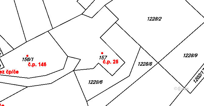 Chuchelna 25 na parcele st. 157 v KÚ Chuchelna, Katastrální mapa