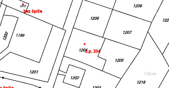 Lutyně 234, Orlová na parcele st. 1204 v KÚ Horní Lutyně, Katastrální mapa