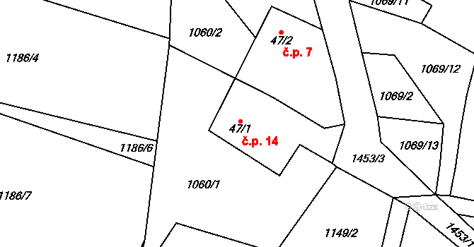 Pikov 14, Borotín na parcele st. 47/1 v KÚ Pikov, Katastrální mapa