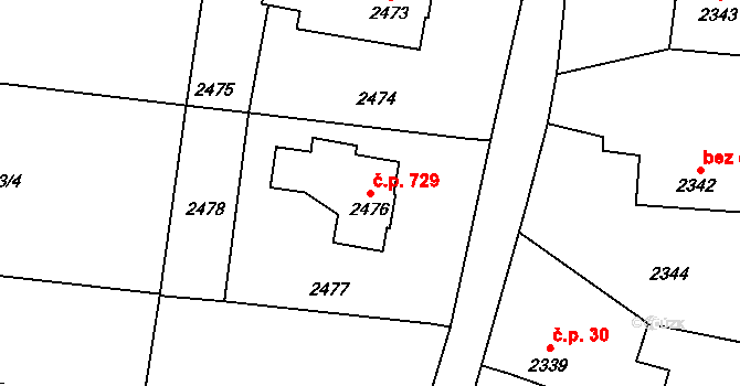 Dolní Lutyně 729 na parcele st. 2476 v KÚ Dolní Lutyně, Katastrální mapa