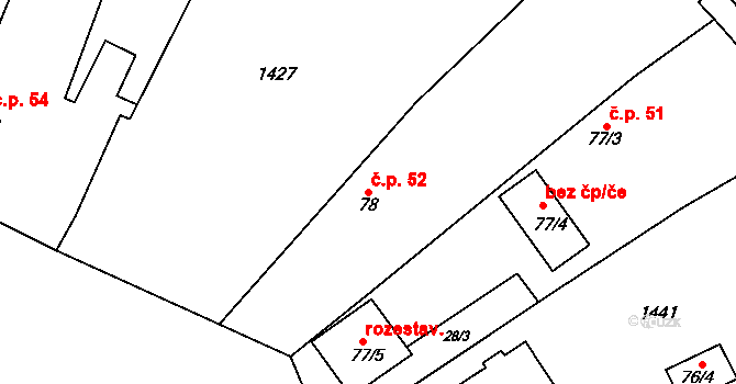 Krchleby 52 na parcele st. 78 v KÚ Krchleby u Nymburka, Katastrální mapa