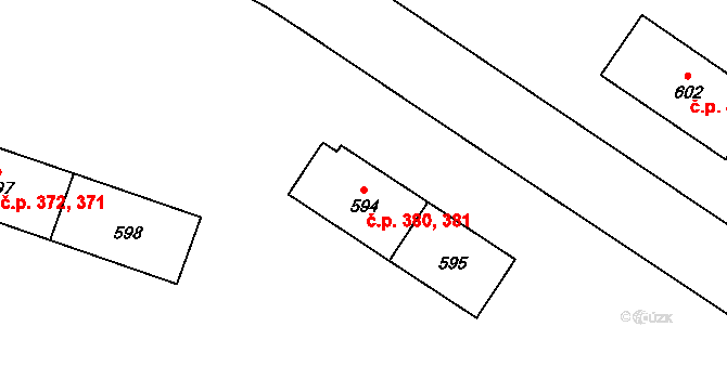 Milovice 380,381 na parcele st. 594 v KÚ Milovice nad Labem, Katastrální mapa