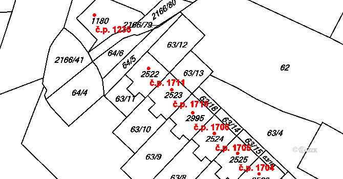 Lysá nad Labem 1710 na parcele st. 2523 v KÚ Lysá nad Labem, Katastrální mapa