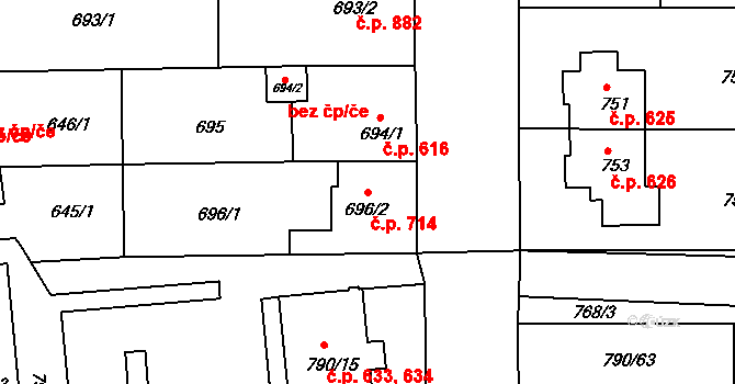 Chrlice 714, Brno na parcele st. 696/2 v KÚ Chrlice, Katastrální mapa