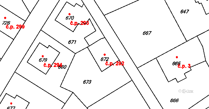 Rádlo 292 na parcele st. 672 v KÚ Rádlo, Katastrální mapa