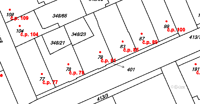 Černčice 81 na parcele st. 79 v KÚ Černčice u Loun, Katastrální mapa