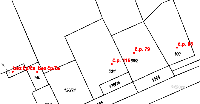 Lipenec 116, Lipno na parcele st. 86/1 v KÚ Lipenec, Katastrální mapa