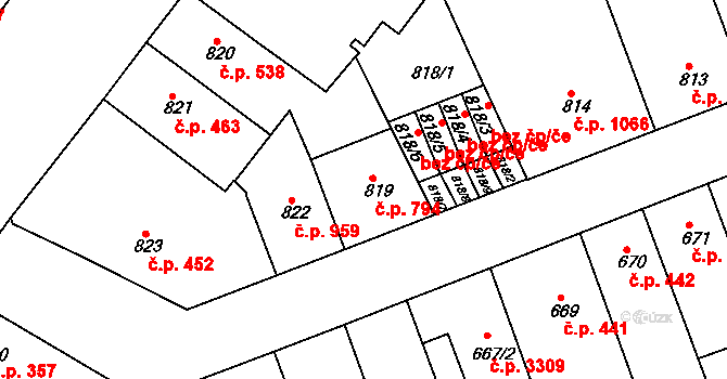 Teplice 794 na parcele st. 819 v KÚ Teplice, Katastrální mapa