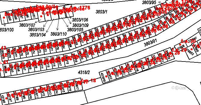 Teplice 59 na parcele st. 3803/23 v KÚ Teplice, Katastrální mapa