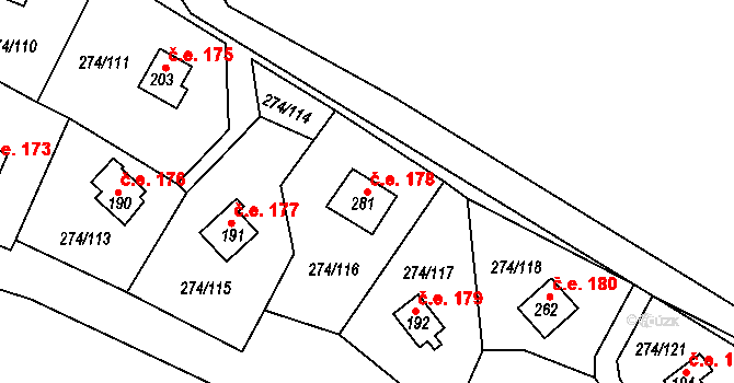 Skalka 178, Cheb na parcele st. 281 v KÚ Skalka u Chebu, Katastrální mapa