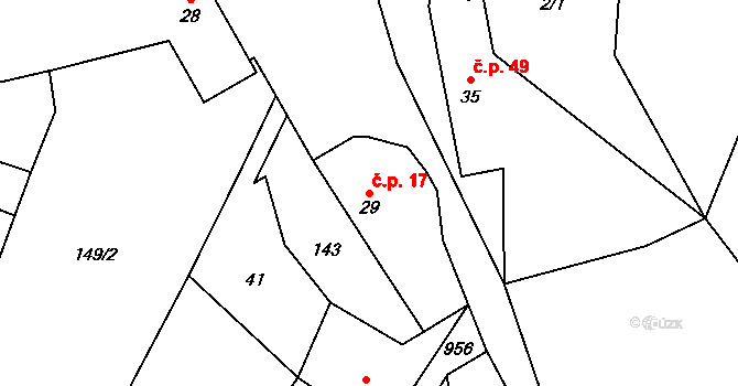 Zavidov 17 na parcele st. 29 v KÚ Zavidov, Katastrální mapa