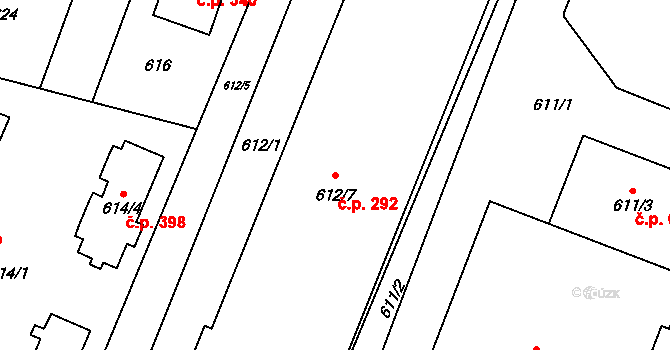 Satalice 292, Praha na parcele st. 612/7 v KÚ Satalice, Katastrální mapa