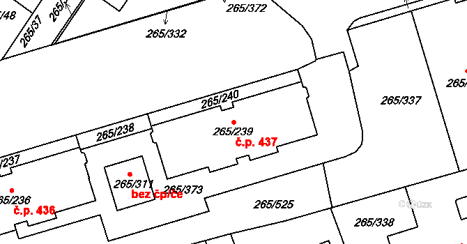 Újezd u Průhonic 437, Praha na parcele st. 265/239 v KÚ Újezd u Průhonic, Katastrální mapa