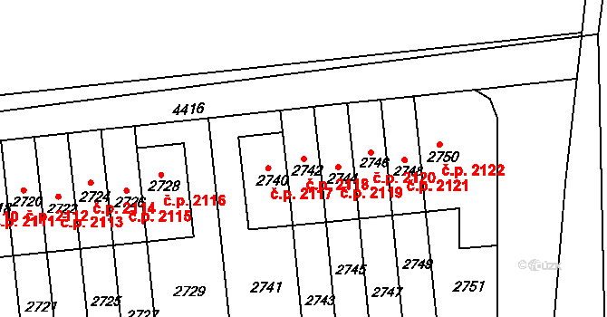 Žižkov 2118, Praha na parcele st. 2742 v KÚ Žižkov, Katastrální mapa