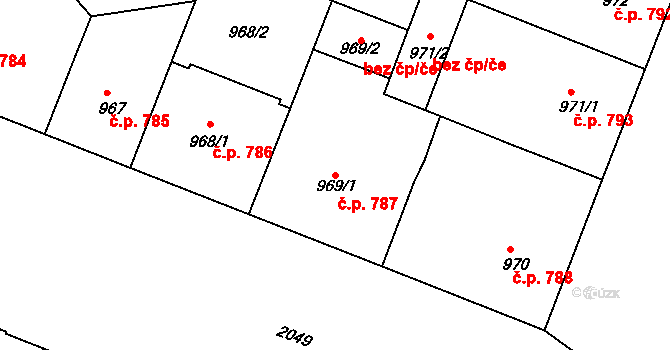 Bubeneč 787, Praha na parcele st. 969/1 v KÚ Bubeneč, Katastrální mapa