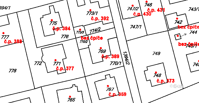 Řepy 389, Praha na parcele st. 769 v KÚ Řepy, Katastrální mapa