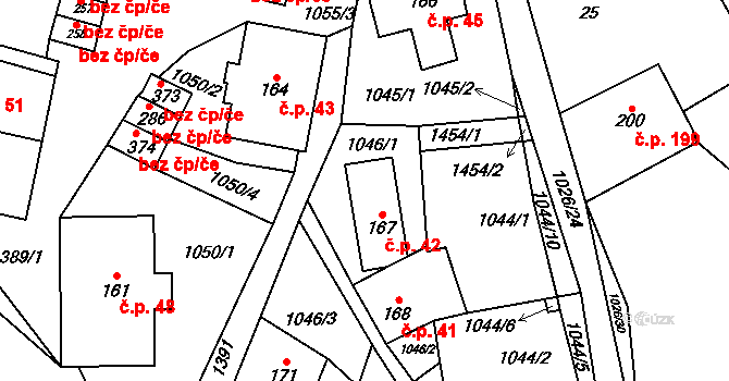 Černý Důl 42 na parcele st. 167 v KÚ Černý Důl, Katastrální mapa