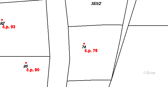 Červený Hrádek 76, Bečváry na parcele st. 74 v KÚ Červený Hrádek u Bečvár, Katastrální mapa