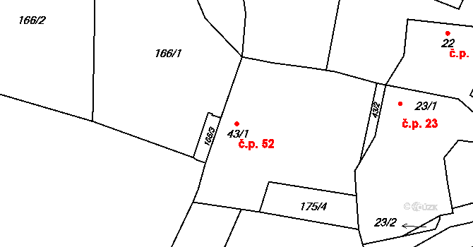 Káciň 52, Dolní Hbity na parcele st. 43/1 v KÚ Káciň, Katastrální mapa
