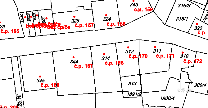 Příbram II 168, Příbram na parcele st. 314 v KÚ Příbram, Katastrální mapa