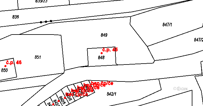 Liberec XII-Staré Pavlovice 45, Liberec na parcele st. 848 v KÚ Staré Pavlovice, Katastrální mapa