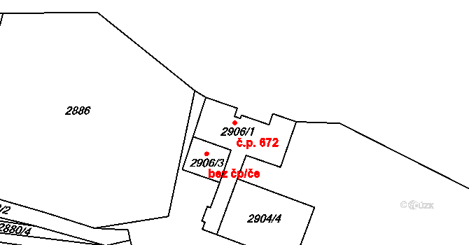 Teplické Předměstí 672, Bílina na parcele st. 2906/1 v KÚ Bílina, Katastrální mapa