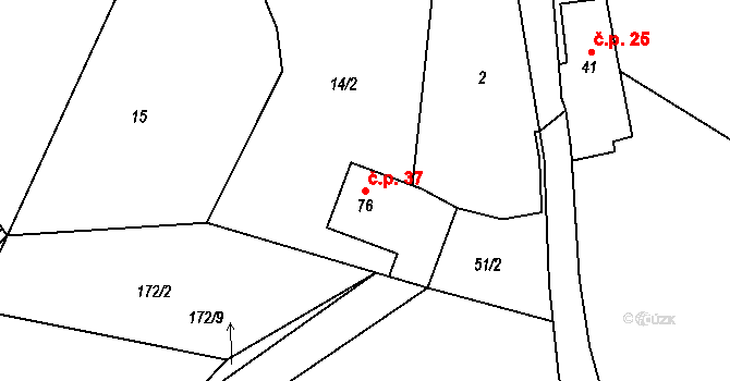 Sedlov 37, Ratboř na parcele st. 76 v KÚ Sedlov, Katastrální mapa