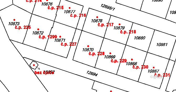 Severní Předměstí 228, Plzeň na parcele st. 10870 v KÚ Plzeň, Katastrální mapa