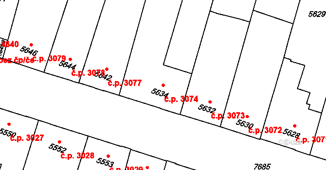 Prostějov 3074 na parcele st. 5634 v KÚ Prostějov, Katastrální mapa