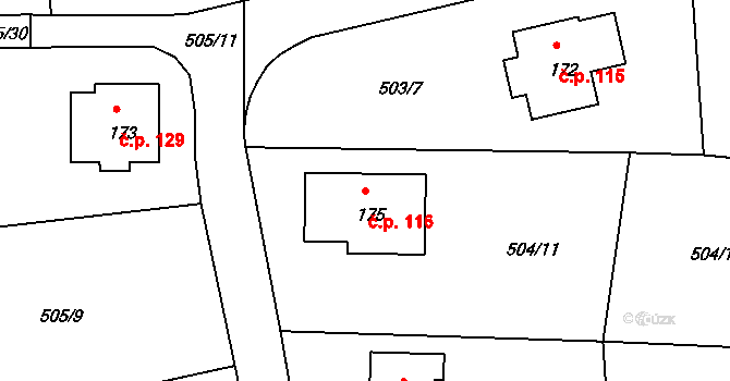 Chýnice 116 na parcele st. 175 v KÚ Chýnice, Katastrální mapa