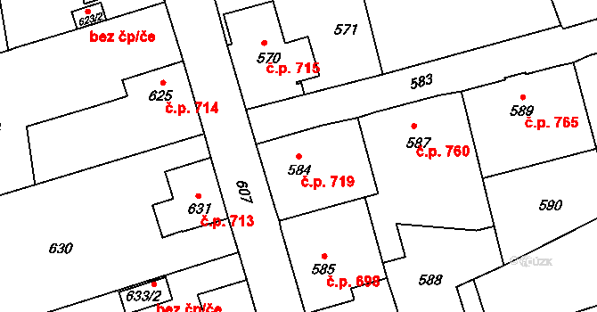 Šluknov 719 na parcele st. 584 v KÚ Šluknov, Katastrální mapa