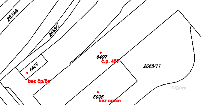 Pražské Předměstí 457, Písek na parcele st. 6497 v KÚ Písek, Katastrální mapa